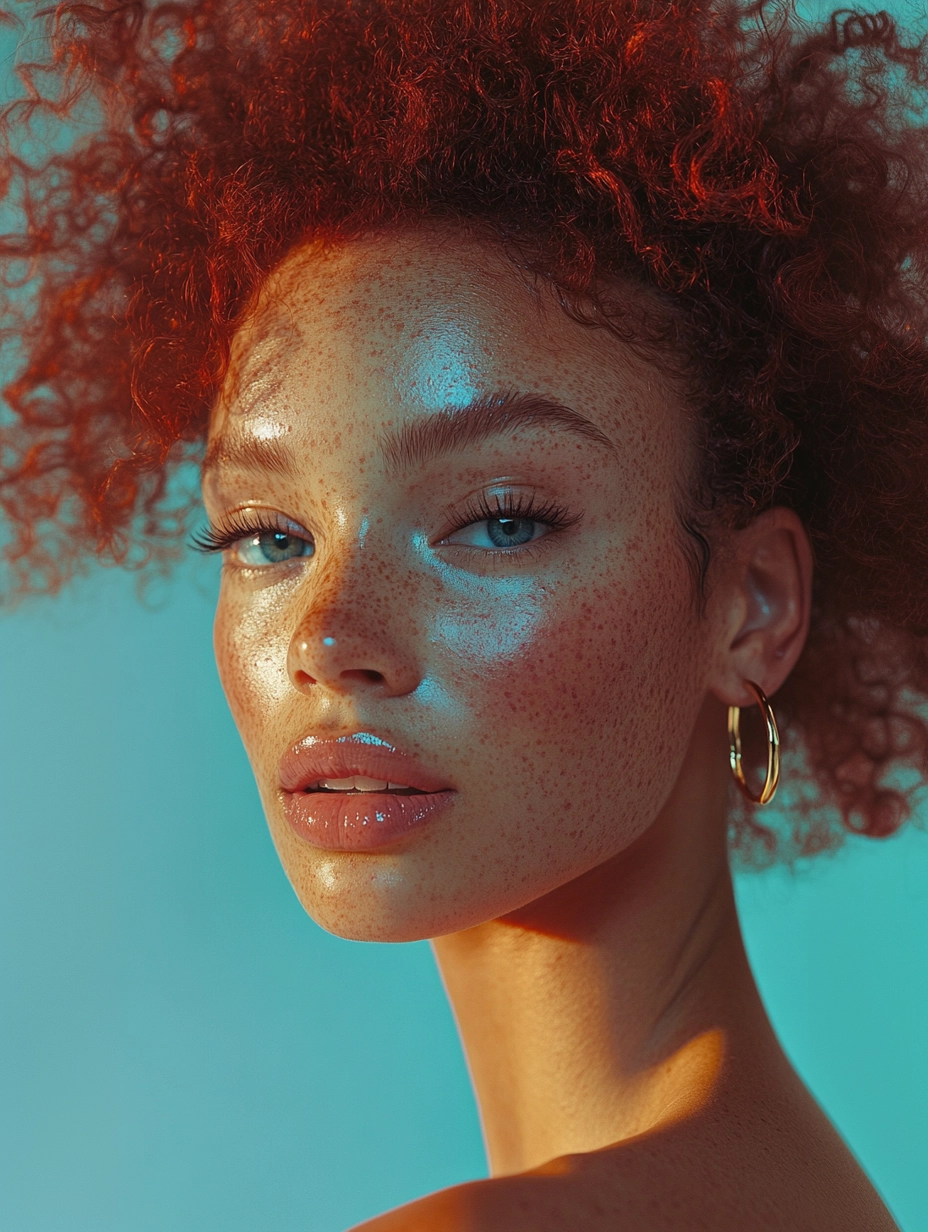 nevin_concept_A_model_with_freckles_and_curly_hair_against_a__b00fef93-58b1-443f-8212-e0c3993c38a7_1
